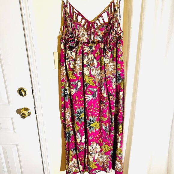 Anthropologie Bird Floral Maxi Dress Boho Magenta Strappy Cutout Pink Size 2X - Picture 10 of 12
